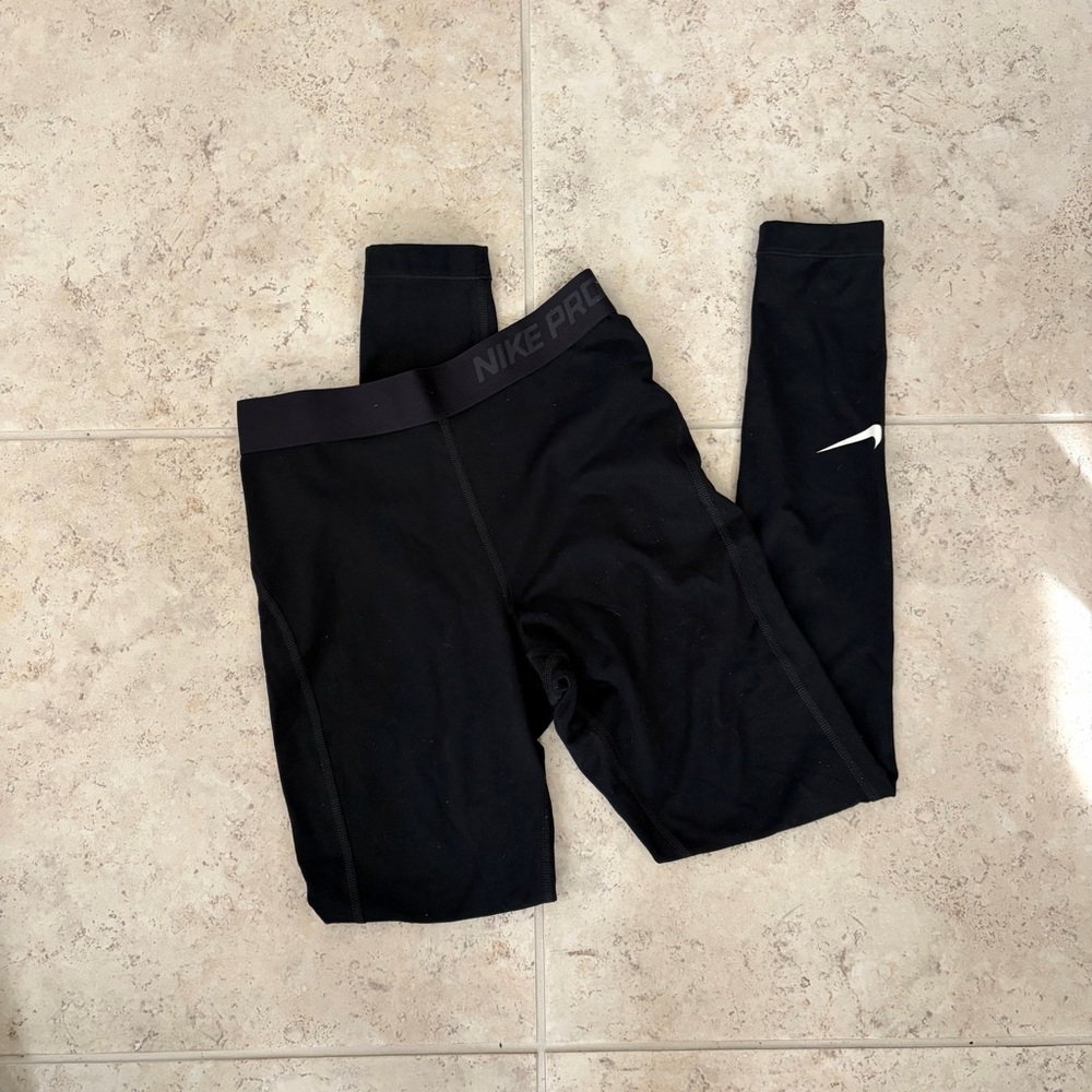 Nike Black Classic Leggings with White Swoosh Lounge Athletic - Picture 3 of 3